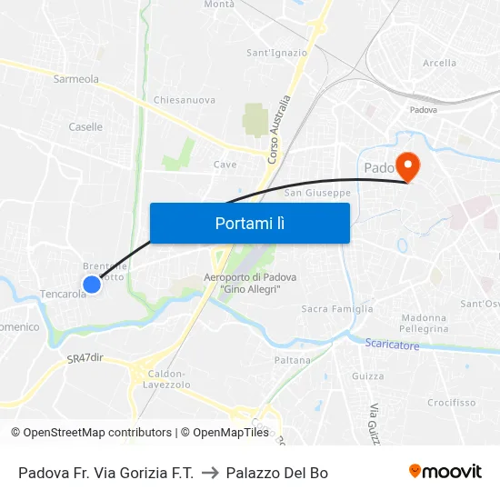 Padova Fr. Via Gorizia F.T. to Palazzo Del Bo map
