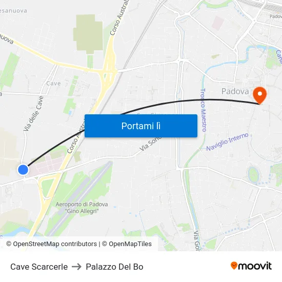 Cave Scarcerle to Palazzo Del Bo map