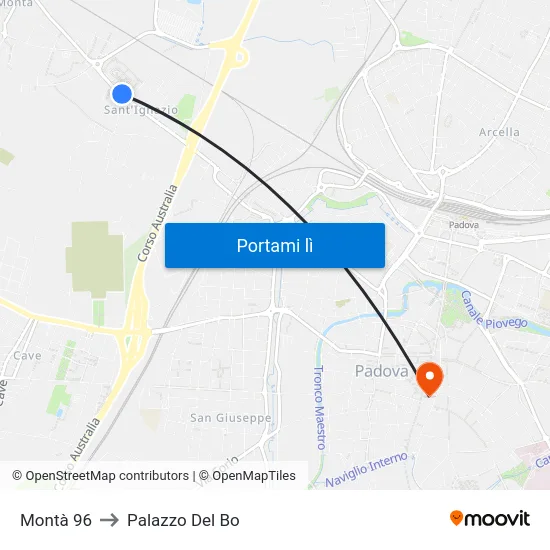 Montà 96 to Palazzo Del Bo map