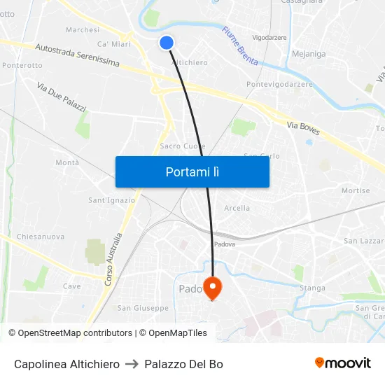 Capolinea Altichiero to Palazzo Del Bo map