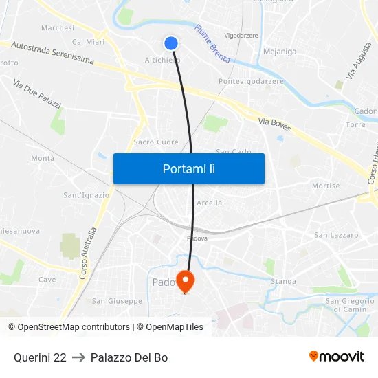Querini 22 to Palazzo Del Bo map