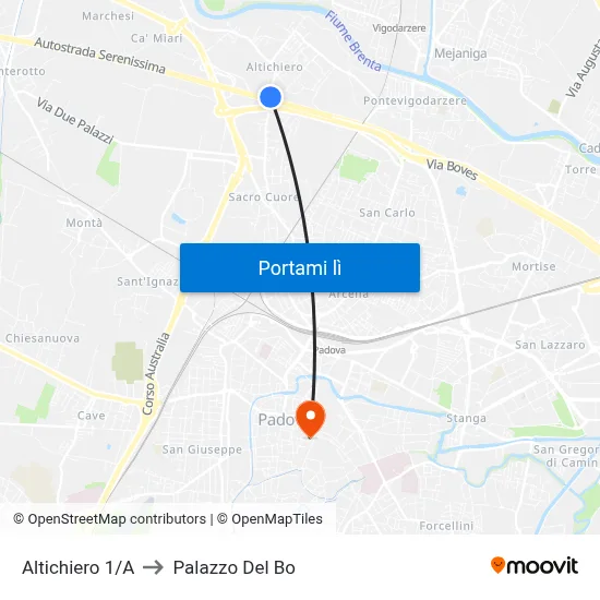 Altichiero 1/A to Palazzo Del Bo map