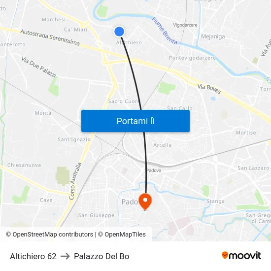 Altichiero 62 to Palazzo Del Bo map