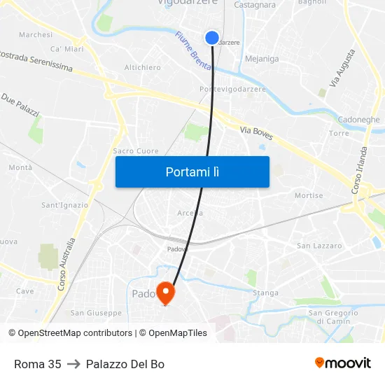Roma 35 to Palazzo Del Bo map