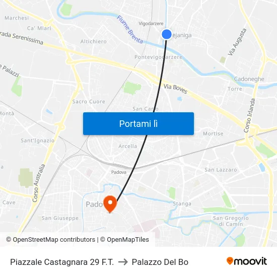 Piazzale Castagnara 29  F.T. to Palazzo Del Bo map