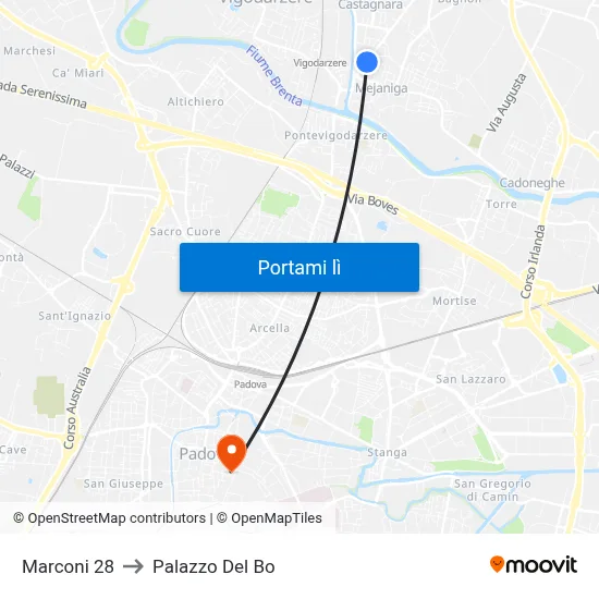 Marconi 28 to Palazzo Del Bo map