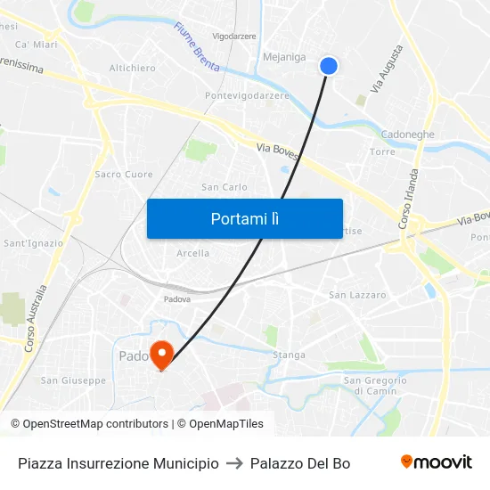 Piazza Insurrezione Municipio to Palazzo Del Bo map