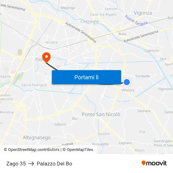 Zago 35 to Palazzo Del Bo map