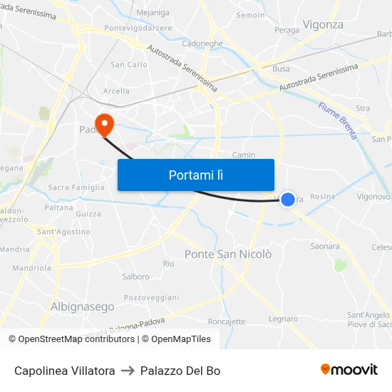 Capolinea Villatora to Palazzo Del Bo map