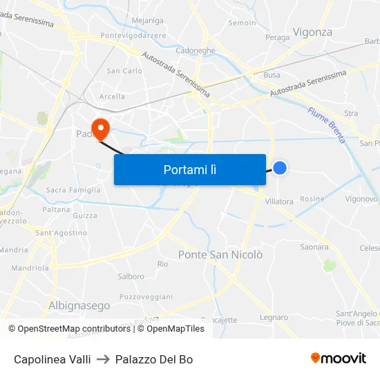 Capolinea Valli to Palazzo Del Bo map