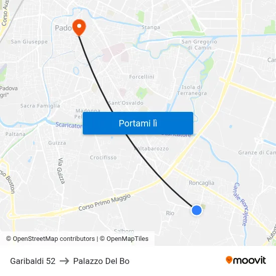 Garibaldi 52 to Palazzo Del Bo map