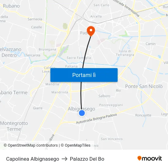 Capolinea Albignasego to Palazzo Del Bo map
