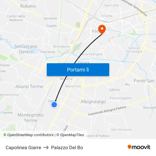 Capolinea Giarre to Palazzo Del Bo map