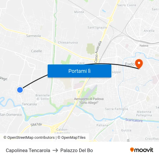 Capolinea Tencarola to Palazzo Del Bo map