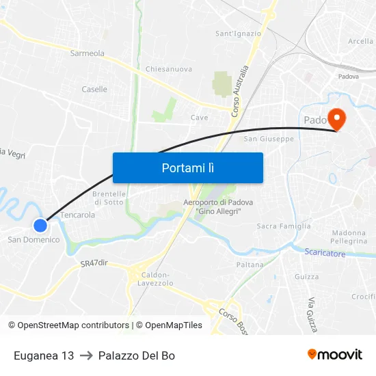 Euganea 13 to Palazzo Del Bo map