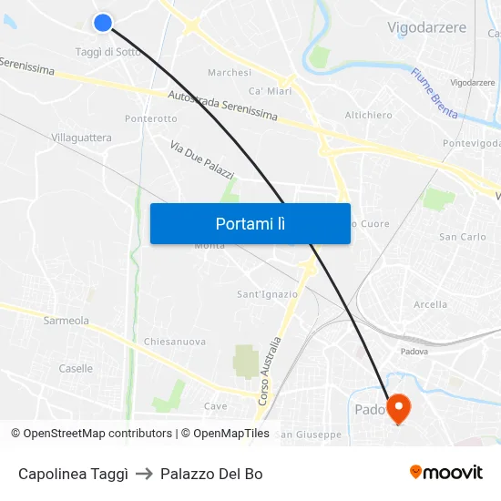 Capolinea Taggì to Palazzo Del Bo map