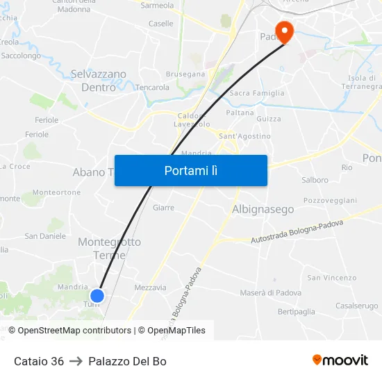 Cataio 36 to Palazzo Del Bo map