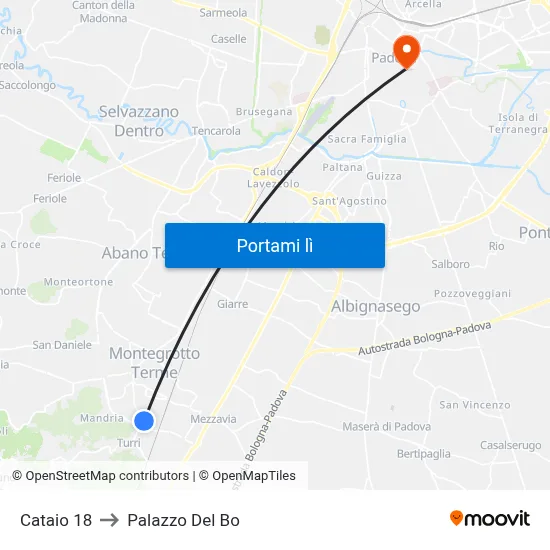 Cataio 18 to Palazzo Del Bo map