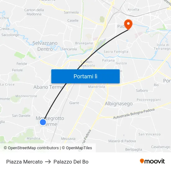 Piazza Mercato to Palazzo Del Bo map