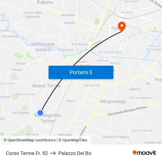 Corso Terme Fr. 92 to Palazzo Del Bo map