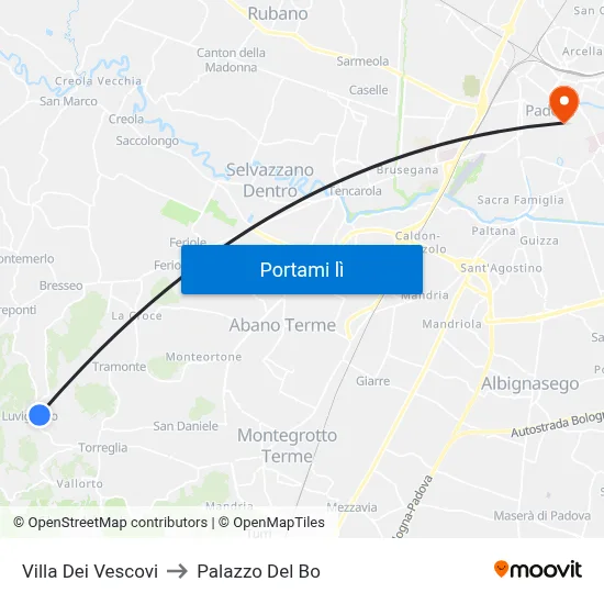 Villa Dei Vescovi to Palazzo Del Bo map