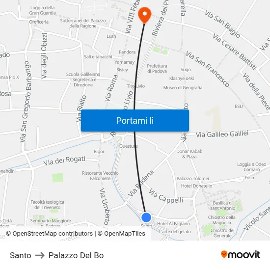 Santo to Palazzo Del Bo map