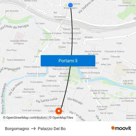 Borgomagno to Palazzo Del Bo map