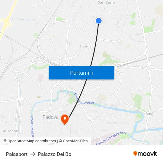 Palasport to Palazzo Del Bo map