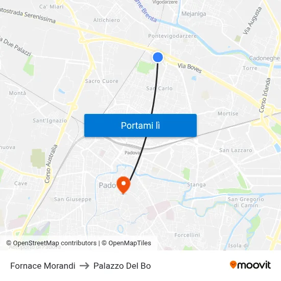 Fornace Morandi to Palazzo Del Bo map