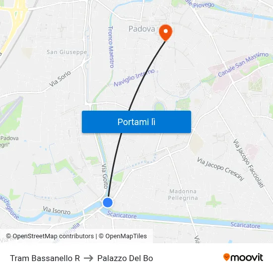 Tram Bassanello R to Palazzo Del Bo map