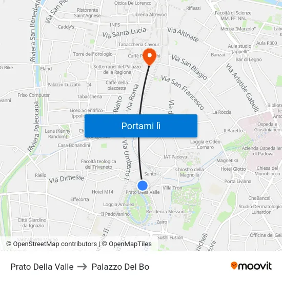 Prato Della Valle to Palazzo Del Bo map