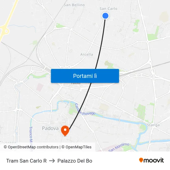 Tram San Carlo R to Palazzo Del Bo map