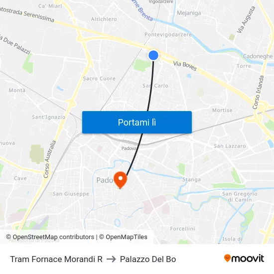 Tram Fornace Morandi R to Palazzo Del Bo map