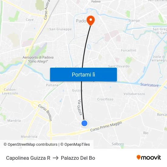 Capolinea Guizza R to Palazzo Del Bo map