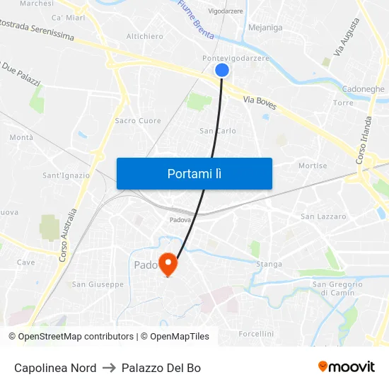Capolinea Nord to Palazzo Del Bo map