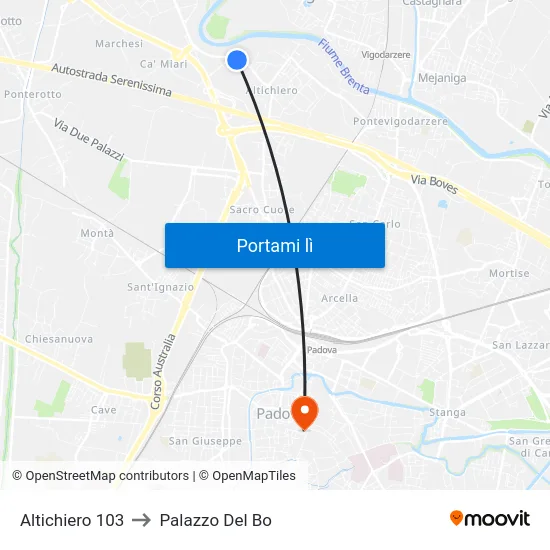 Altichiero 103 to Palazzo Del Bo map