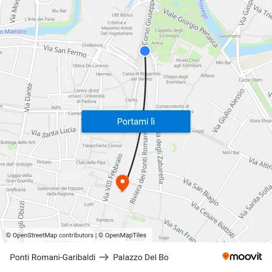 Ponti Romani-Garibaldi to Palazzo Del Bo map