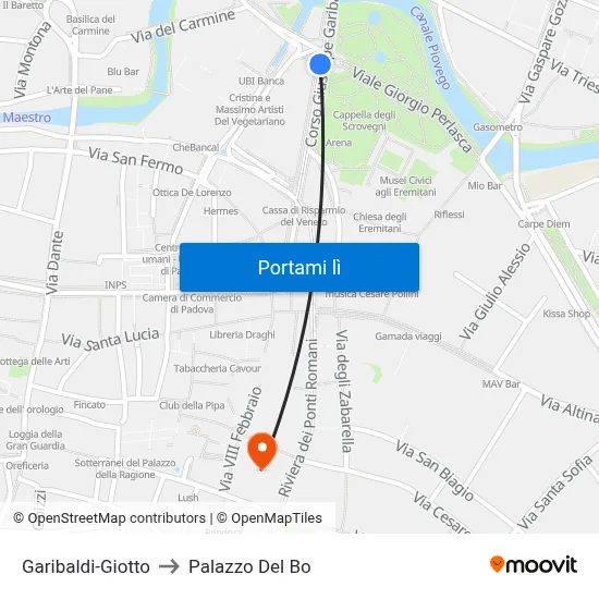 Garibaldi-Giotto to Palazzo Del Bo map