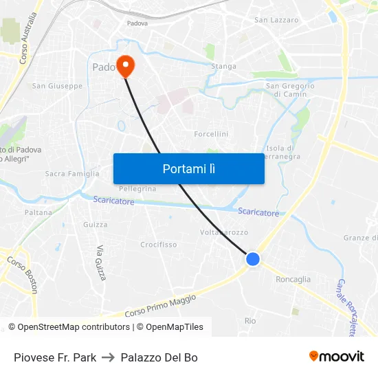 Piovese Fr. Park to Palazzo Del Bo map