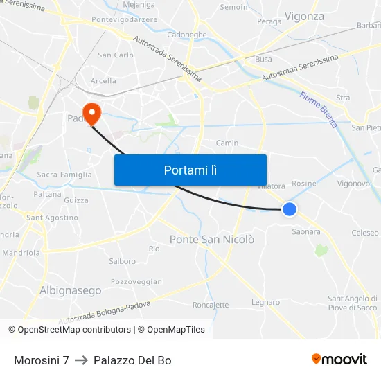 Morosini 7 to Palazzo Del Bo map