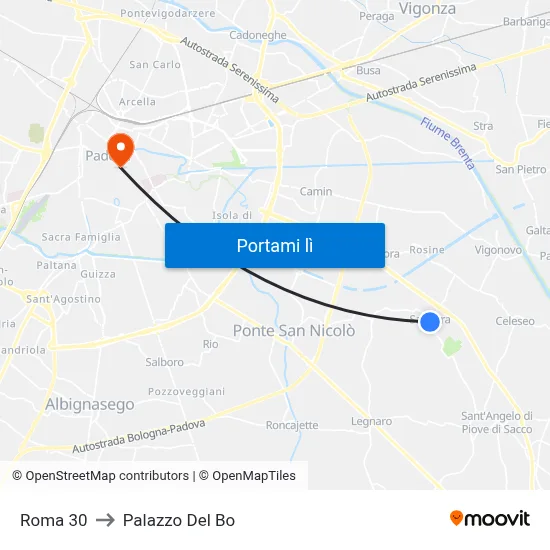 Roma 30 to Palazzo Del Bo map