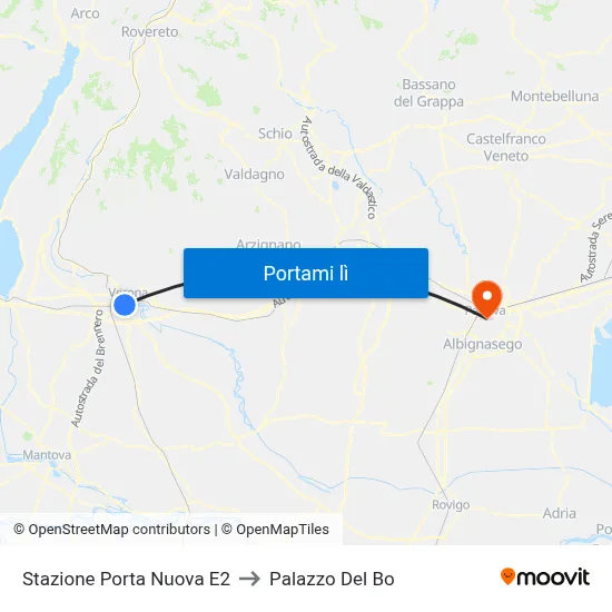 Stazione Porta Nuova E2 to Palazzo Del Bo map