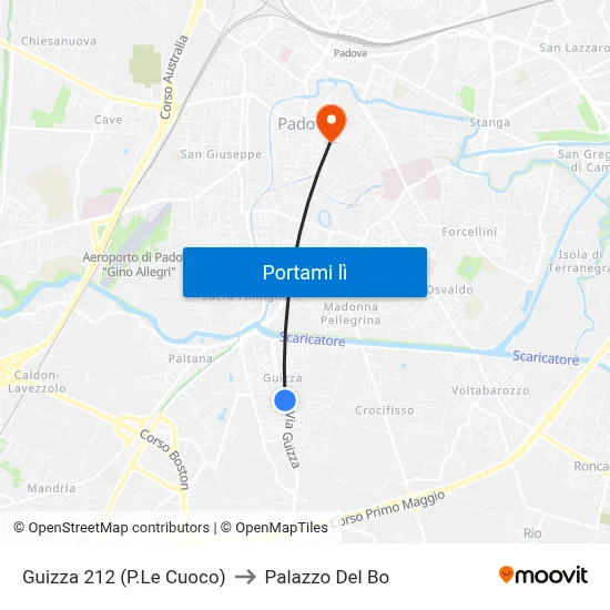 Guizza 212 (P.Le Cuoco) to Palazzo Del Bo map