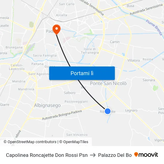 Capolinea Roncajette Don Rossi Psn to Palazzo Del Bo map