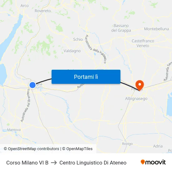 Corso Milano VI B to Centro Linguistico Di Ateneo map