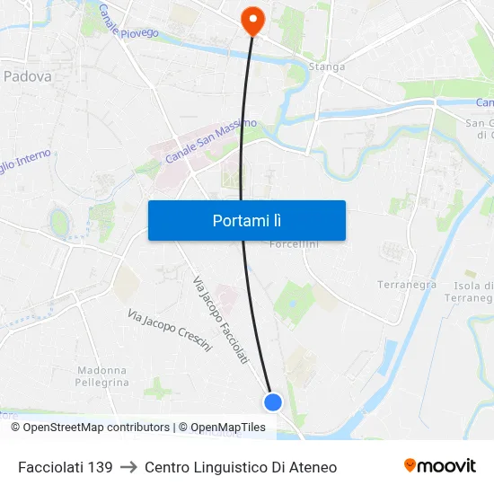 Facciolati 139 to Centro Linguistico Di Ateneo map