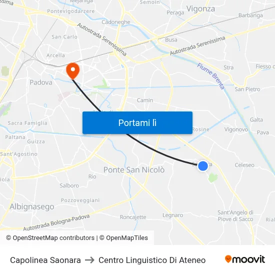 Capolinea Saonara to Centro Linguistico Di Ateneo map