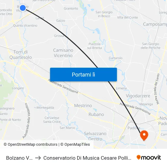Bolzano Vicentino to Conservatorio Di Musica Cesare Pollini - Succursale Bertacchi map