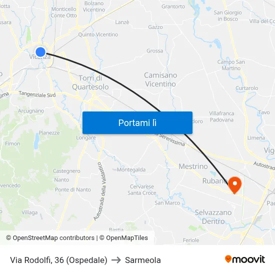 Via Rodolfi, 36 (Ospedale) to Sarmeola map