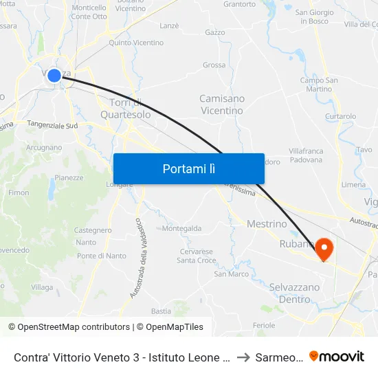 Contra' Vittorio Veneto 3 - Istituto Leone XII to Sarmeola map